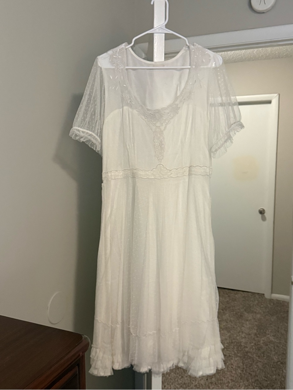 WARDROBE.NYC White Embroidered Short Sleeve Tea Dress